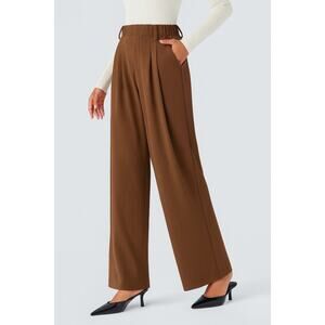 Halara Flex™ Waffle Work Trousers NWT Size S Brown High-Waisted Wide-Leg Pants